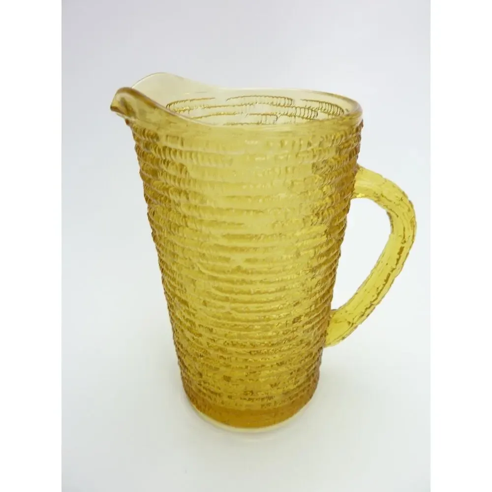 Vintage Small Glass Juice Bedside Pitcher Soreno Honey Gold Yellow 1970s MCM